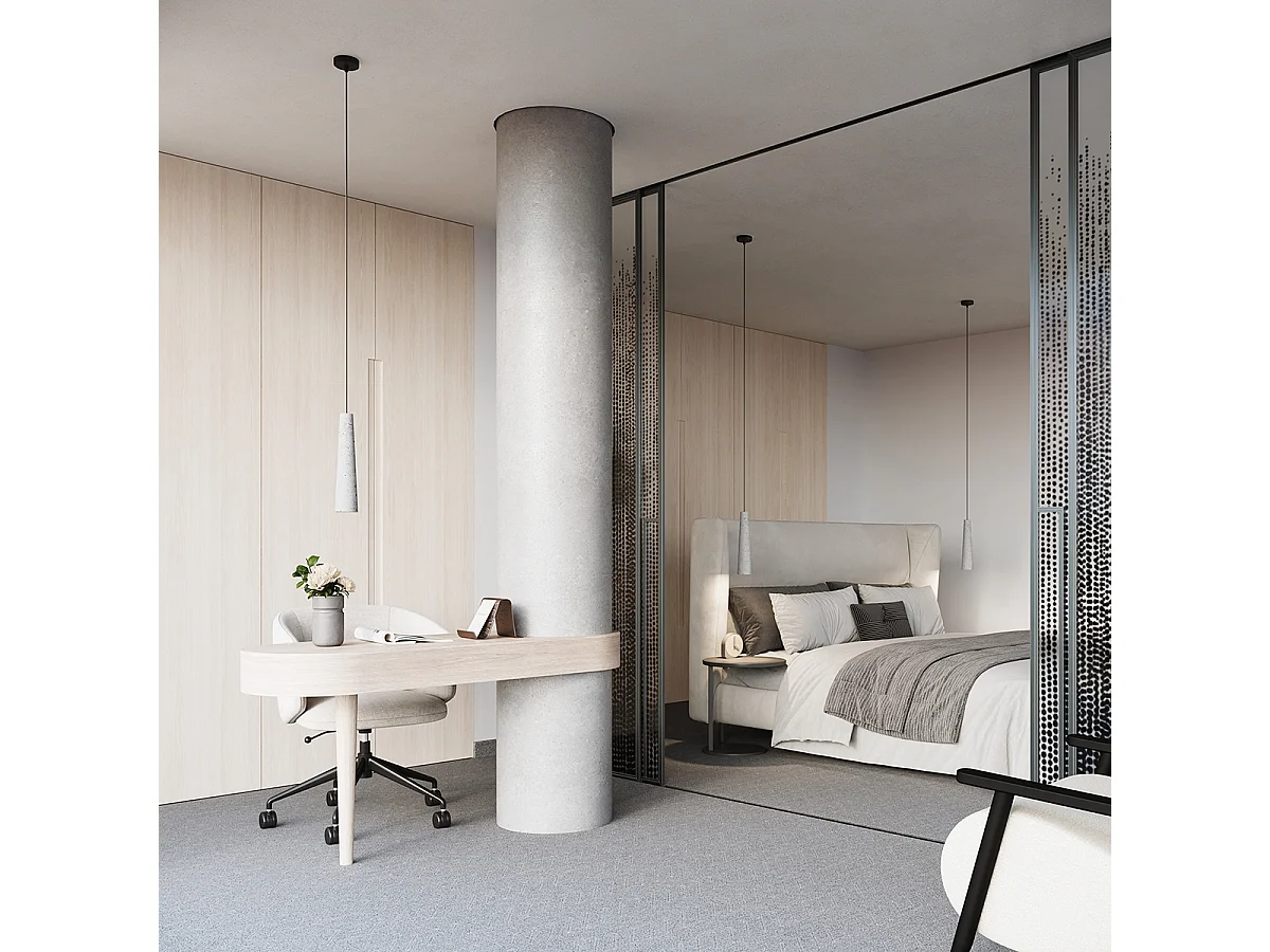 Luminárias pendentes Zyntria industrial, concreto - 1 fontes de luz 4000K - L.8 x H.125 cm - cinza