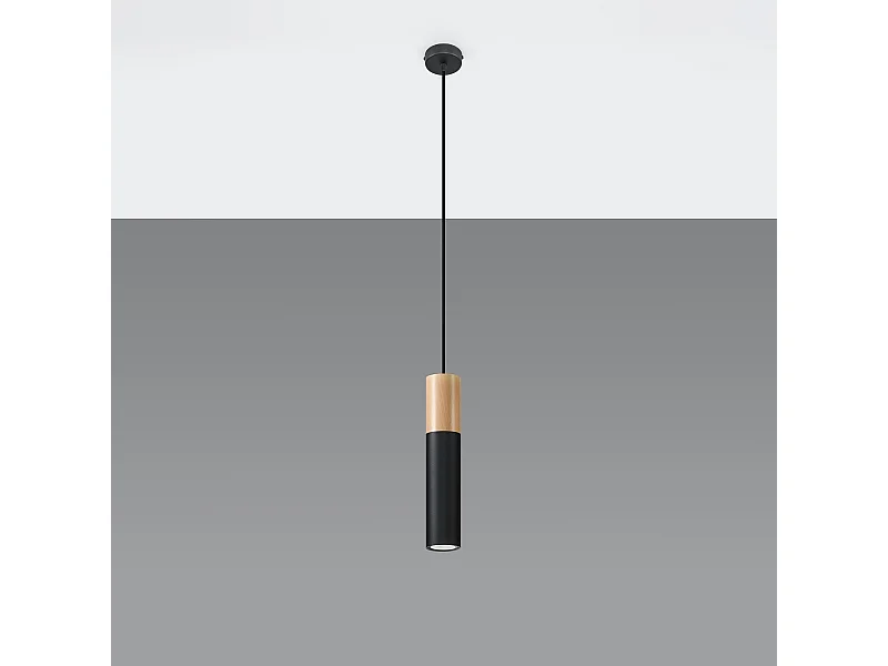 Hanglampen Poblano modern van  - 1 lichtbronnen 4000K - L.8 x H.105 cm - natuurlijk hout/zwart
