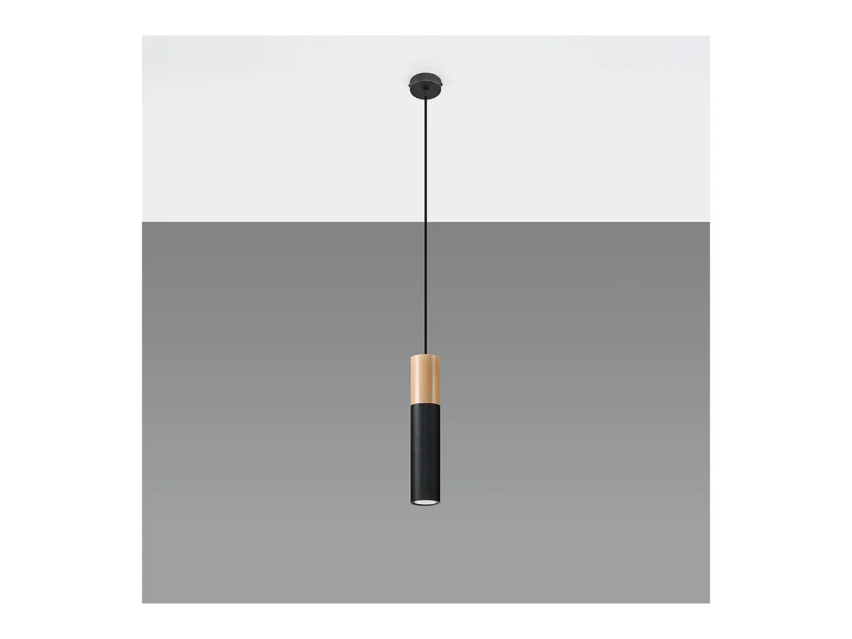 Hanglampen Poblano modern van  - 1 lichtbronnen 4000K - L.8 x H.105 cm - natuurlijk hout/zwart