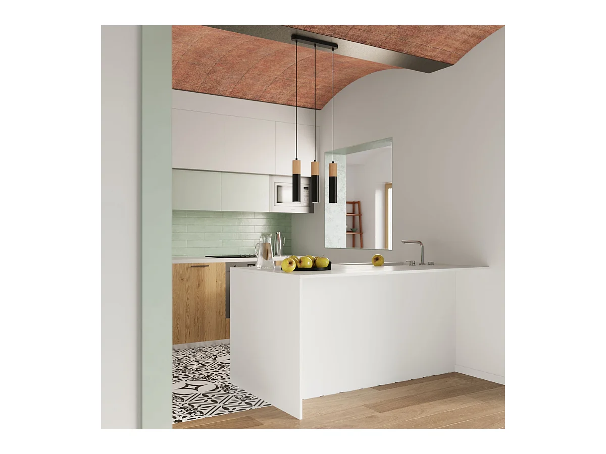 Hanglampen Poblano modern van  - 1 lichtbronnen 4000K - L.8 x H.105 cm - natuurlijk hout/zwart