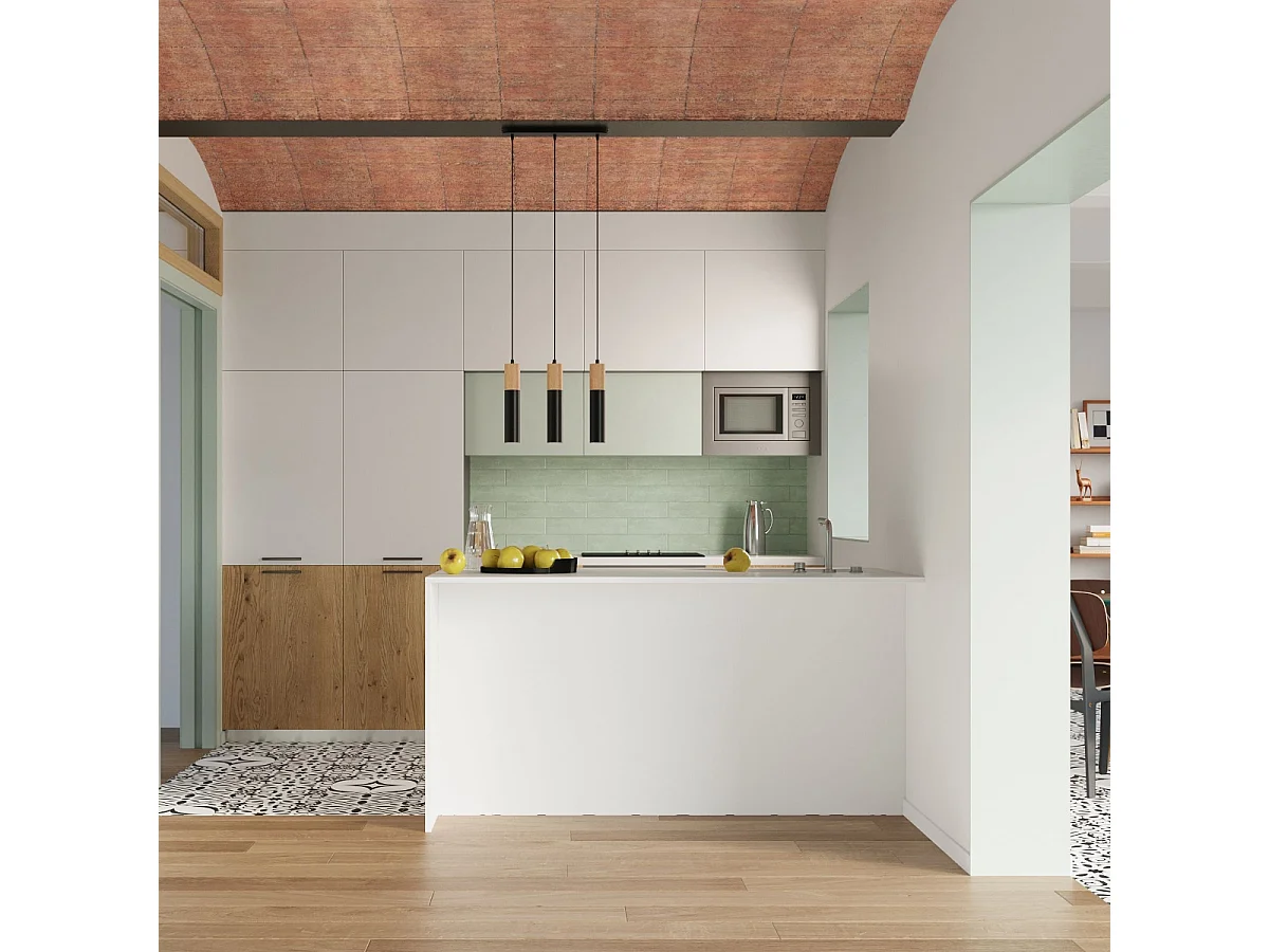 Lampes suspendues Poblano moderne en acier/bois - 1 sources lumineuses 4000K - L.8 x H.105 cm - bois naturel/noir