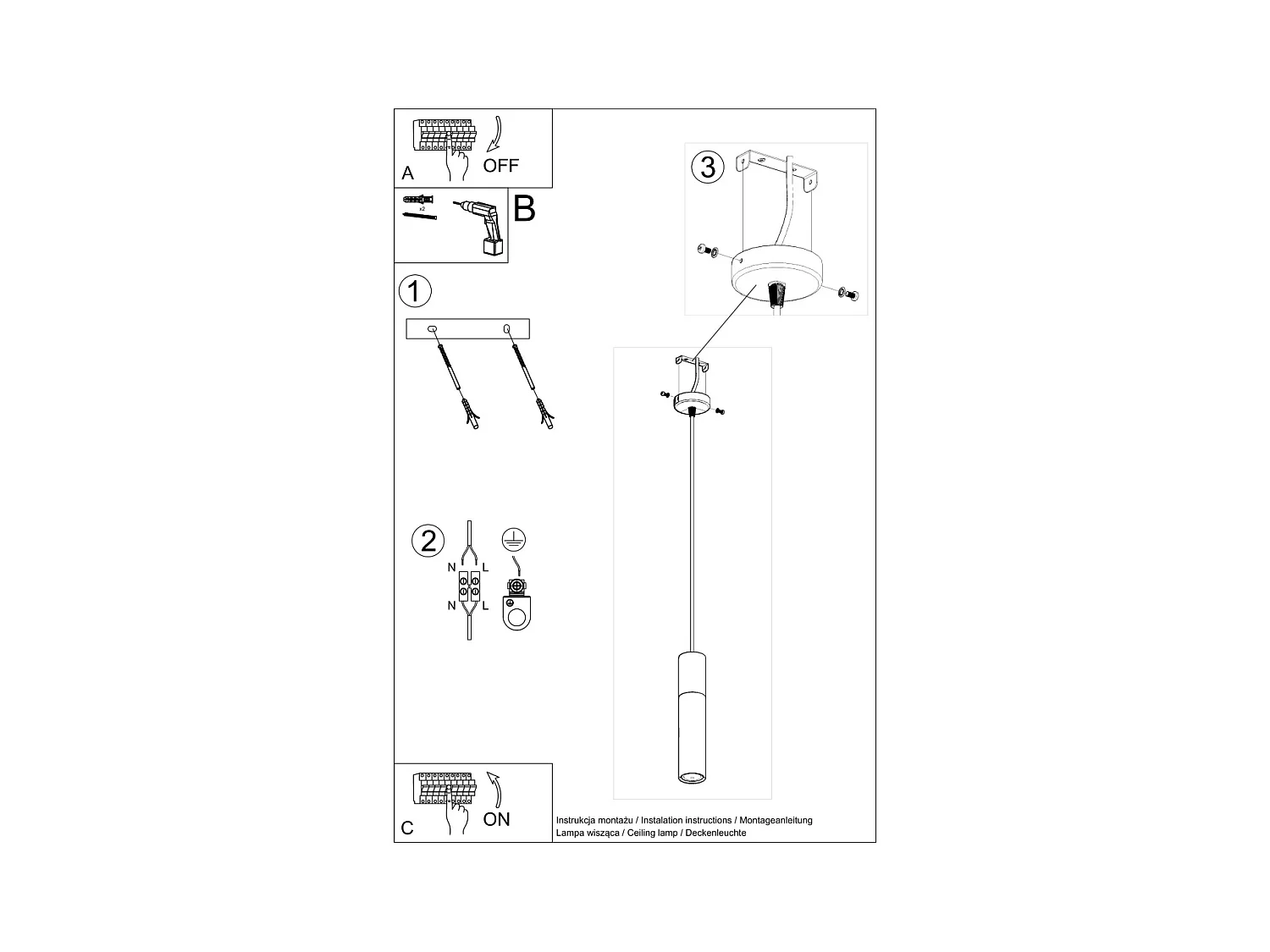Lampes suspendues Lume moderne en acier/béton - 1 sources lumineuses 4000K - L.8 x H.105 cm - gris-noir