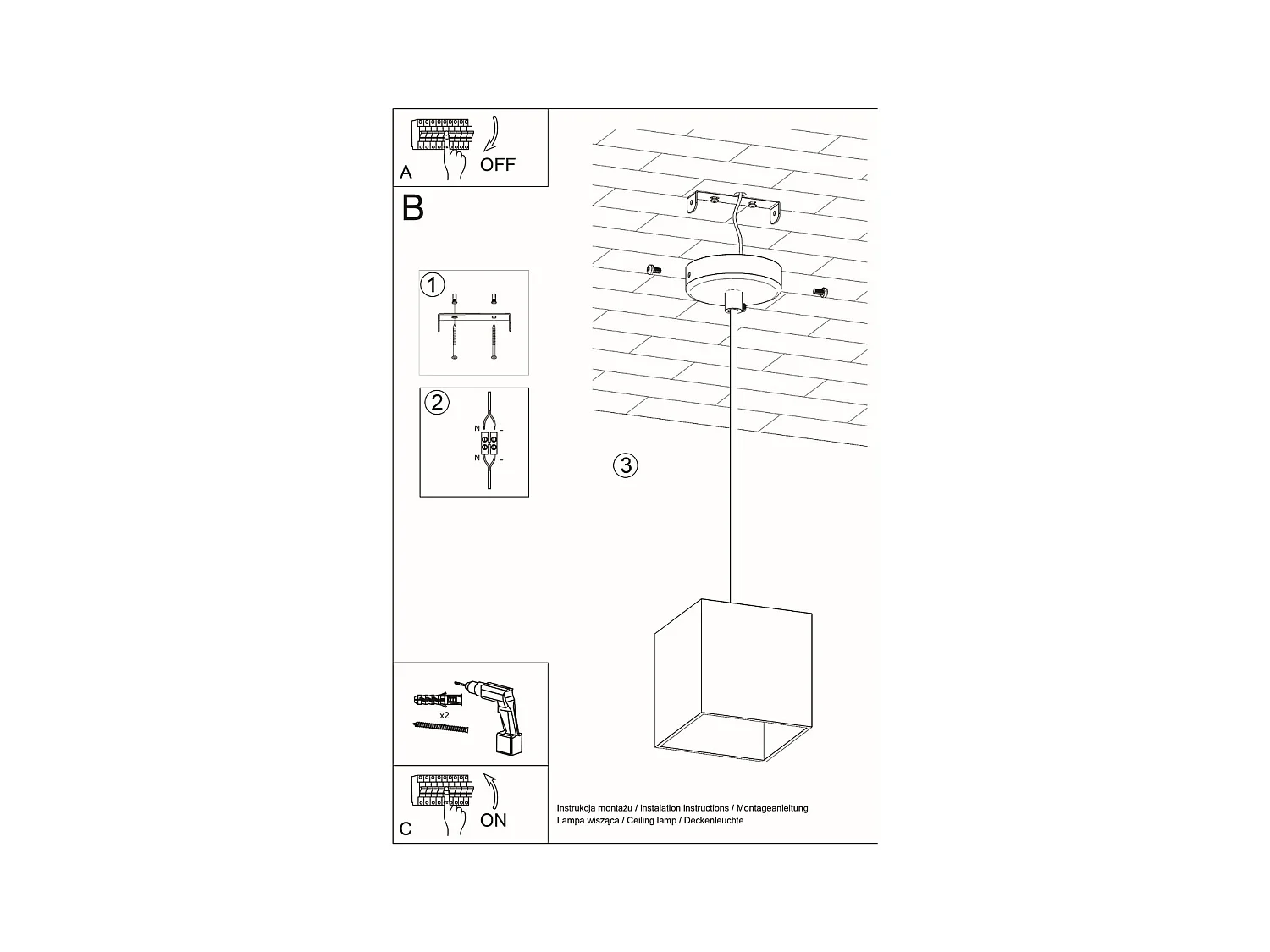 Lampade a sospensione Quadx moderno di alluminio - 1 sorgenti luminose 4000K - L.10 x A.110 cm - nero