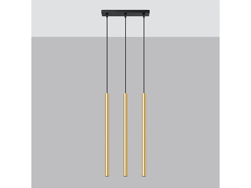 Luminárias pendentes Brill moderno, aço - 3 fontes de luz 4000K - L.30 x H.90 cm - brilho dourado