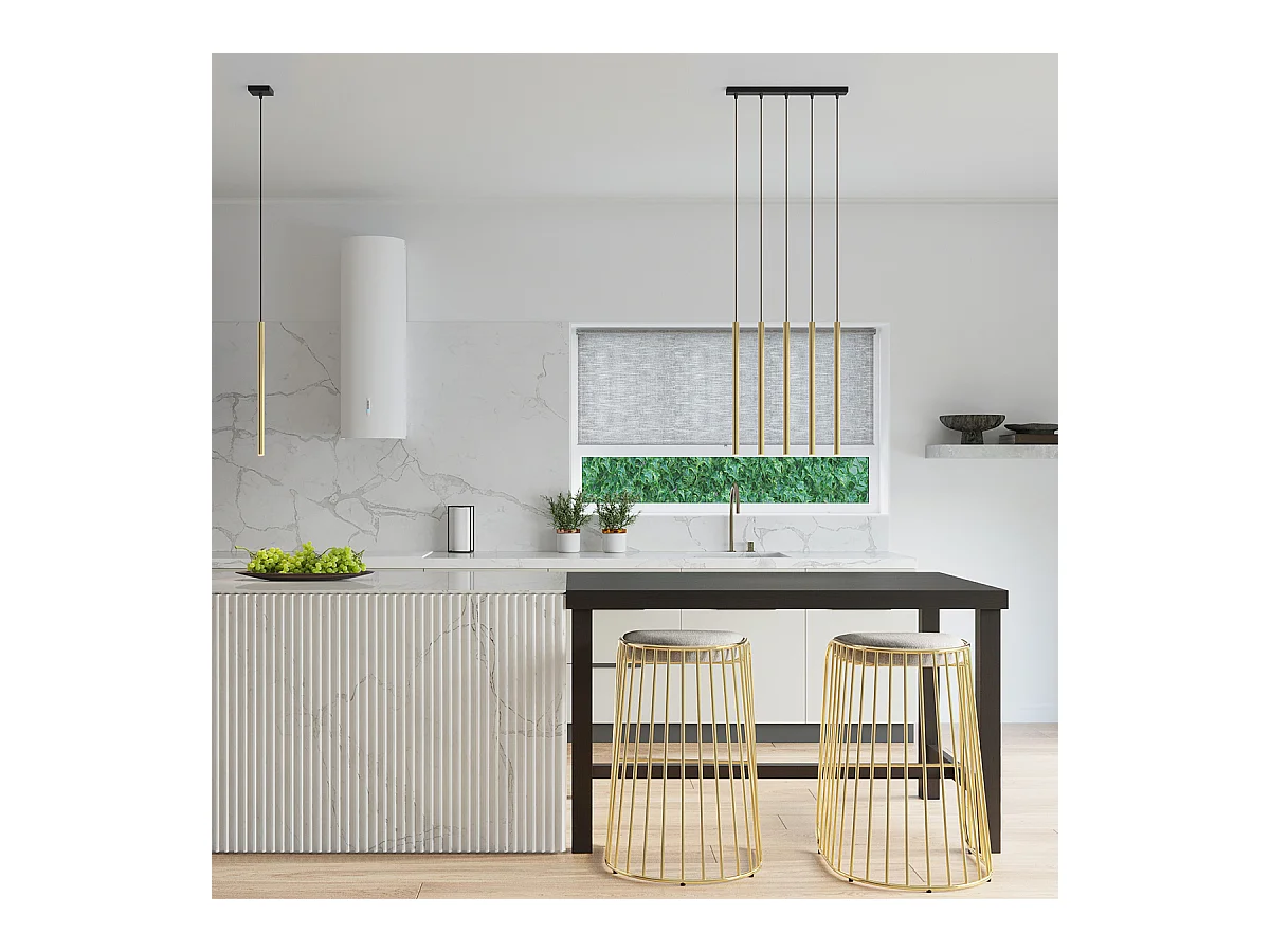 Luminárias pendentes Brill moderno, aço - 3 fontes de luz 4000K - L.30 x H.90 cm - brilho dourado