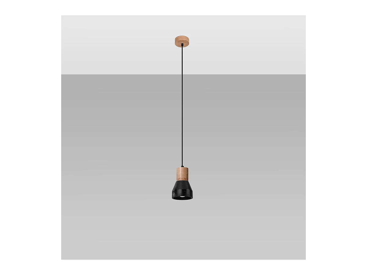 Hanglampen Polaric modern van  - 1 lichtbronnen 3000K - L.10 x H.120 cm - zwart/natuurlijk hout