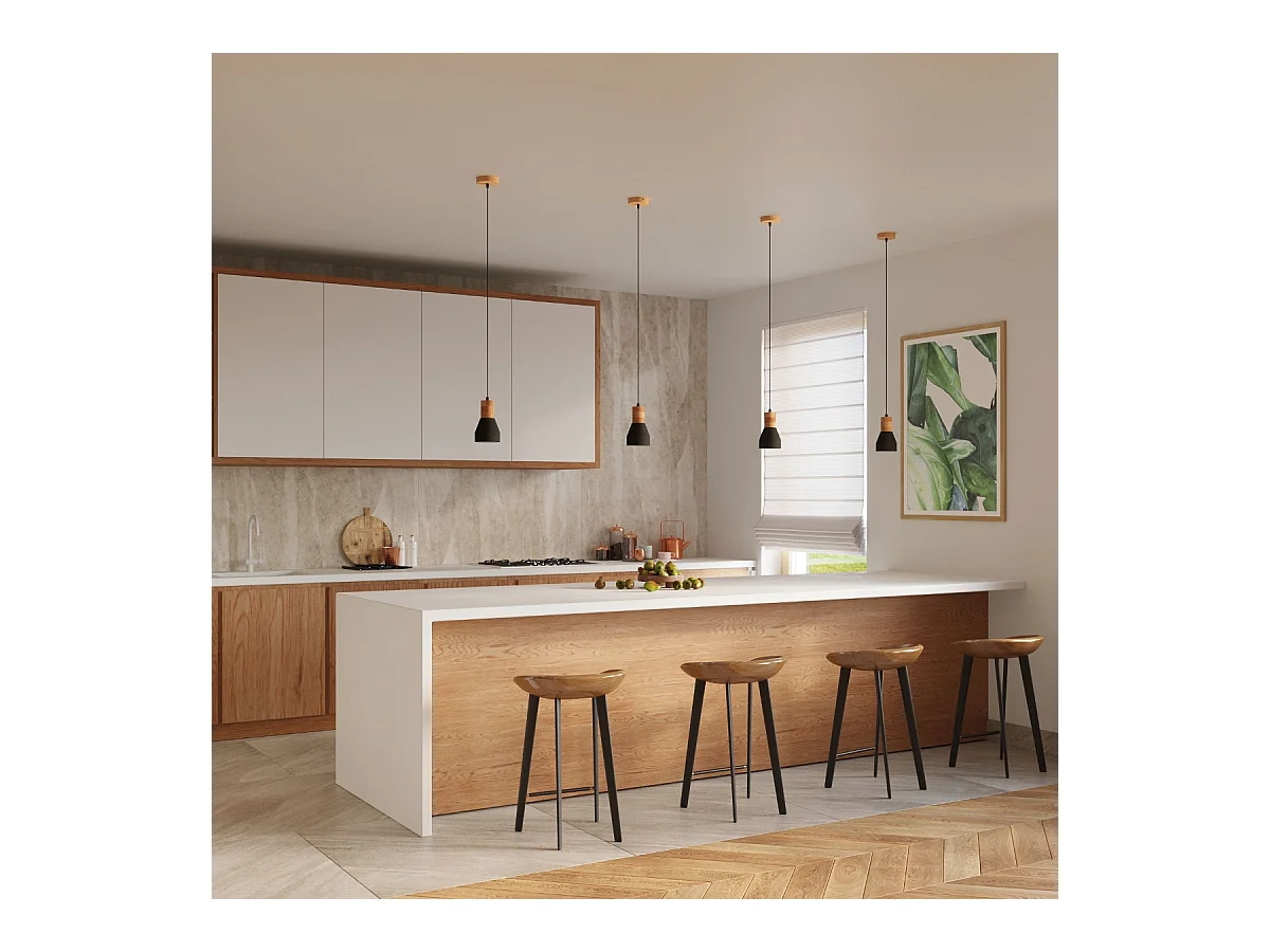 Hanglampen Polaric modern van  - 1 lichtbronnen 3000K - L.10 x H.120 cm - zwart/natuurlijk hout