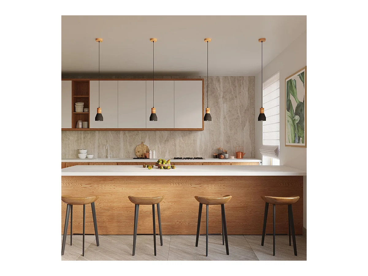 Hanglampen Polaric modern van  - 1 lichtbronnen 3000K - L.10 x H.120 cm - zwart/natuurlijk hout