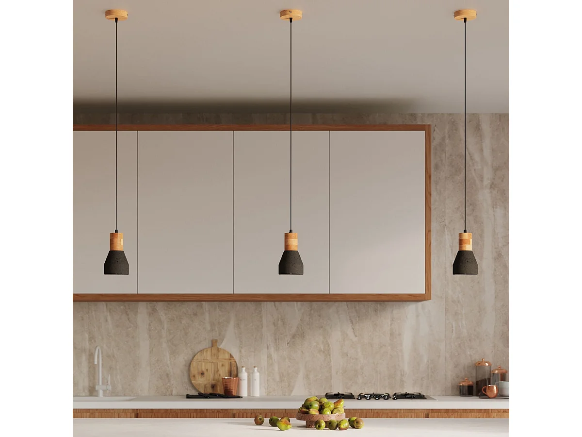 Lampes suspendues Polaric moderne en betoNon applicablerewno - 1 sources lumineuses 3000K - L.10 x H.120 cm - noir/bois naturel
