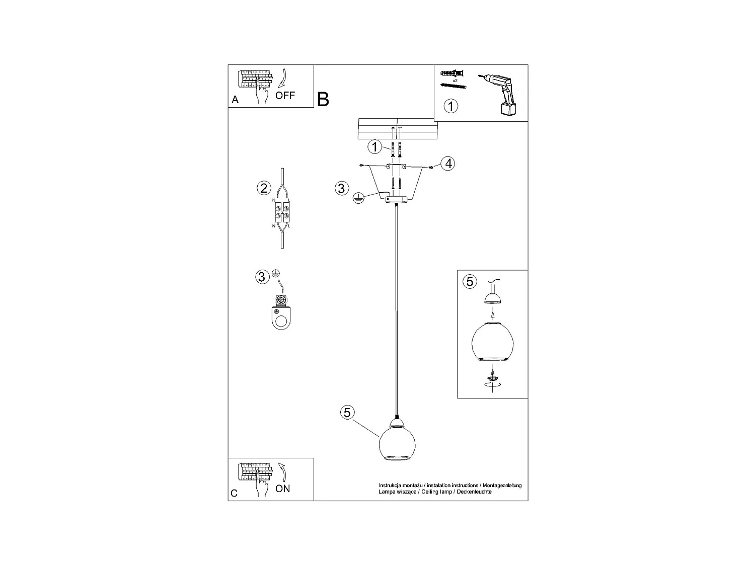 Lampy wiszące nowoczesny Zelaro, stal - 1 źródło światła 4000K - L.15 x H.130 cm - czarny