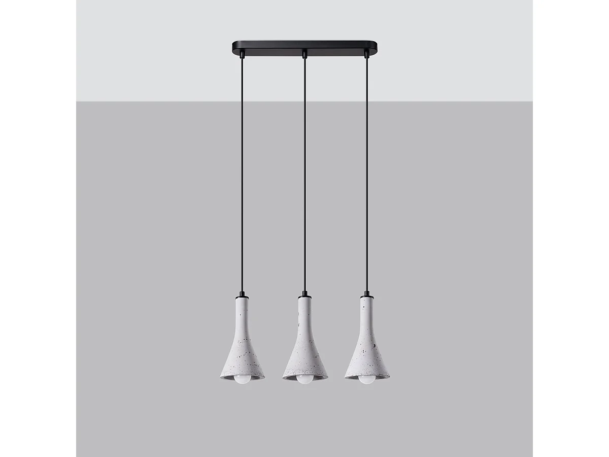 Lampes suspendues Lum moderne en béton - 3 sources lumineuses 4000K - L.46 x H.110 cm - gris