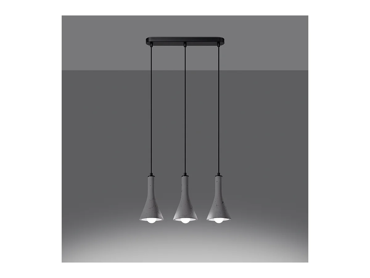 Lampes suspendues Lum moderne en béton - 3 sources lumineuses 4000K - L.46 x H.110 cm - gris