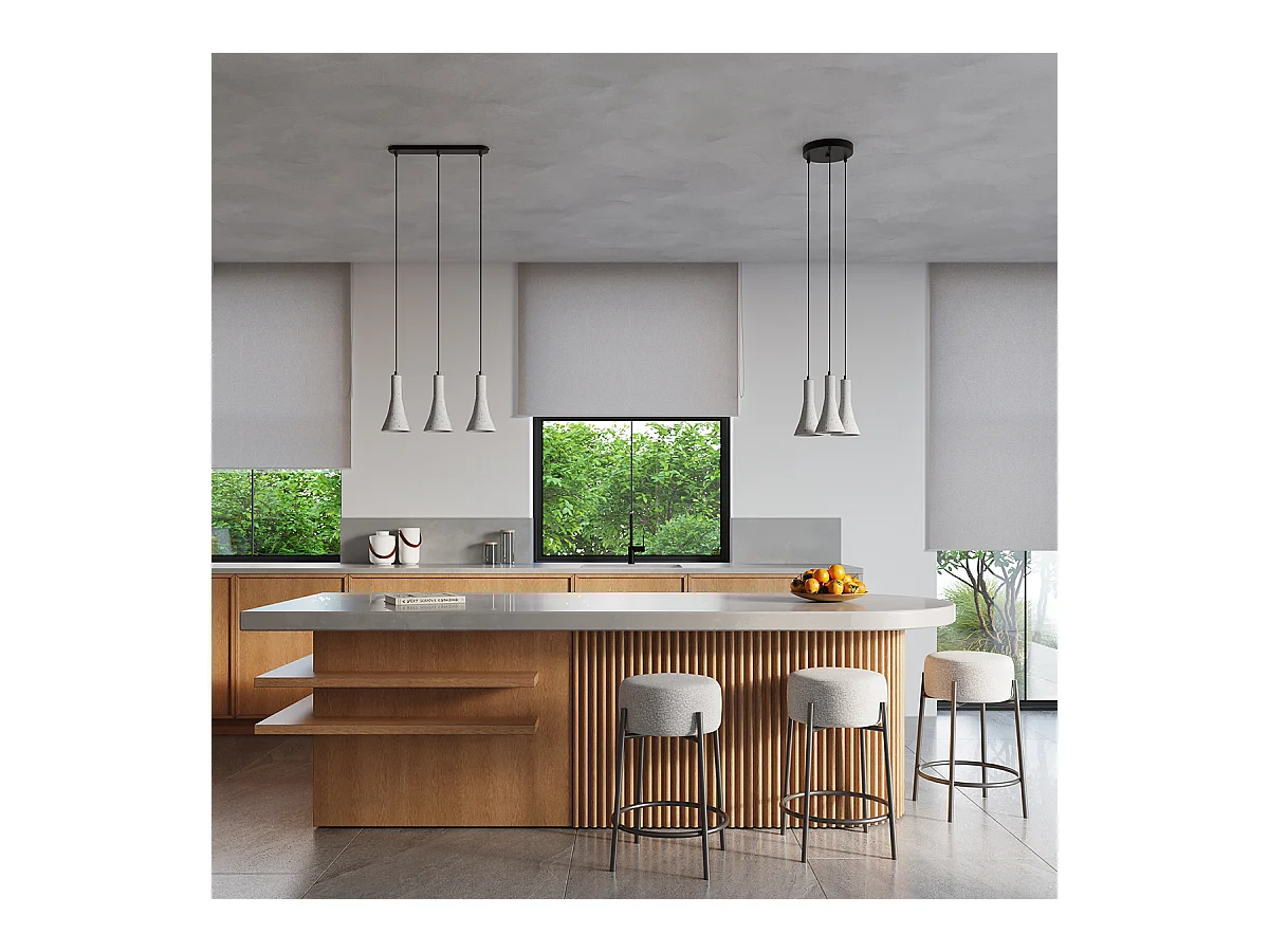 Lampes suspendues Lum moderne en béton - 3 sources lumineuses 4000K - L.46 x H.110 cm - gris