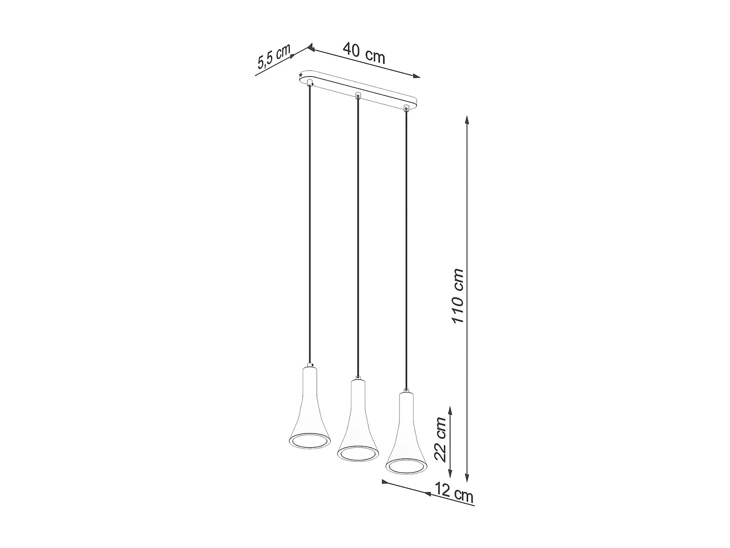 Hanglampen Lum modern van  - 3 lichtbronnen 4000K - L.46 x H.110 cm - grijs