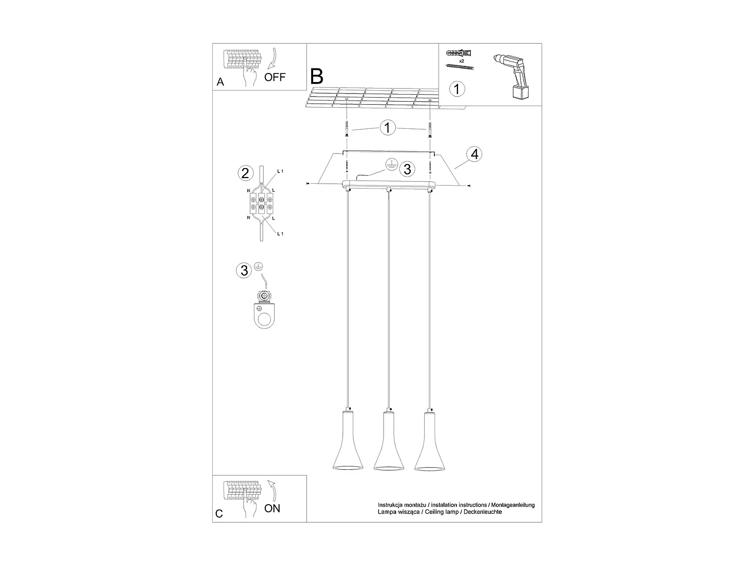 Hanglampen Lum modern van  - 3 lichtbronnen 4000K - L.46 x H.110 cm - grijs