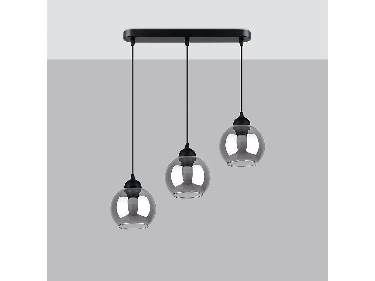Lampes suspendues Zelaro moderne en acier - 3 sources lumineuses 4000K - L.45 x H.117 cm - noir