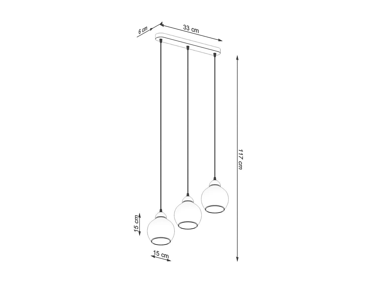 Lampes suspendues Zelaro moderne en acier - 3 sources lumineuses 4000K - L.45 x H.117 cm - noir