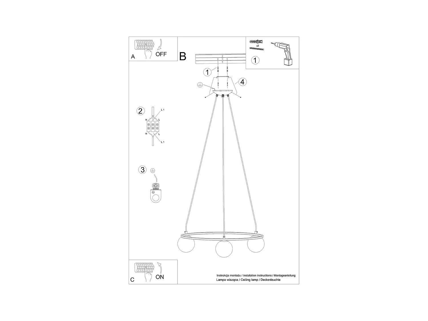Kroonluchters Zynfi modern van  - 3 lichtbronnen 4000K - L.65 x H.98 cm - zwart