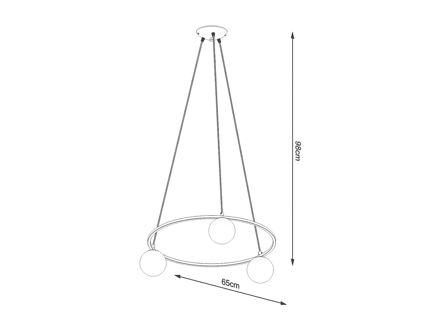 Lustres Zynfi moderne en acier/verre - 3 sources lumineuses 4000K - L.65 x H.98 cm - noir