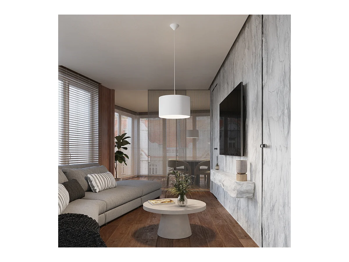 Lampes suspendues Gloxo minimaliste en tissu/PVC - 1 sources lumineuses 4000K - L.40 x H.88 cm - blanc