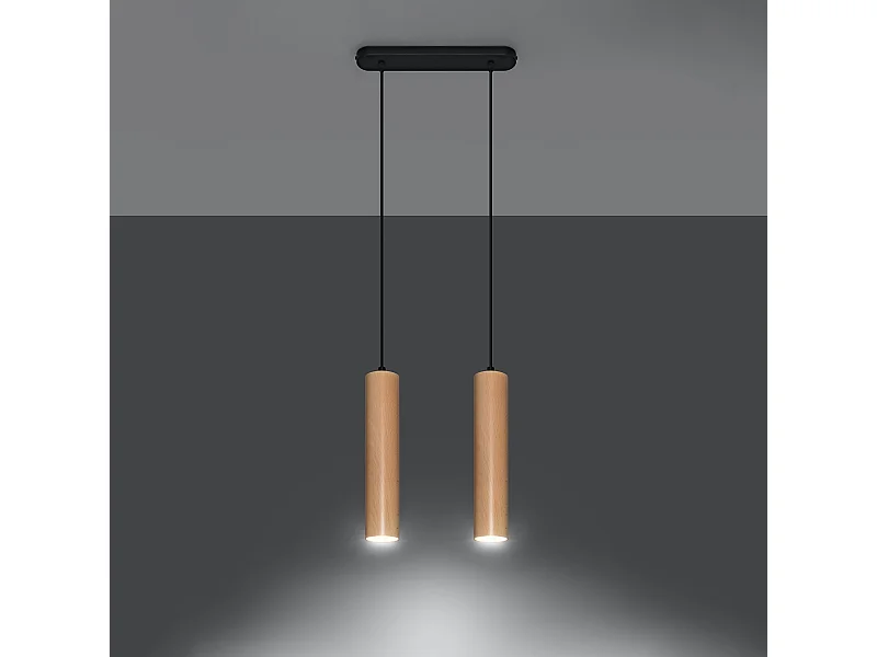 Hanglampen Silno Scandinavisch van  - 2 lichtbronnen 3000K - L.30 x H.90 cm - natuurlijk hout