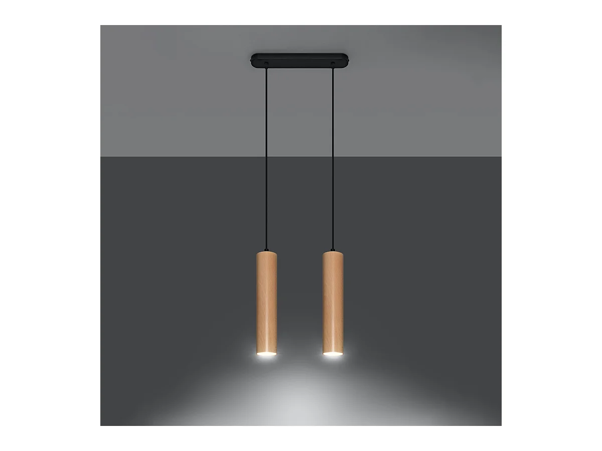 Hanglampen Silno Scandinavisch van  - 2 lichtbronnen 3000K - L.30 x H.90 cm - natuurlijk hout