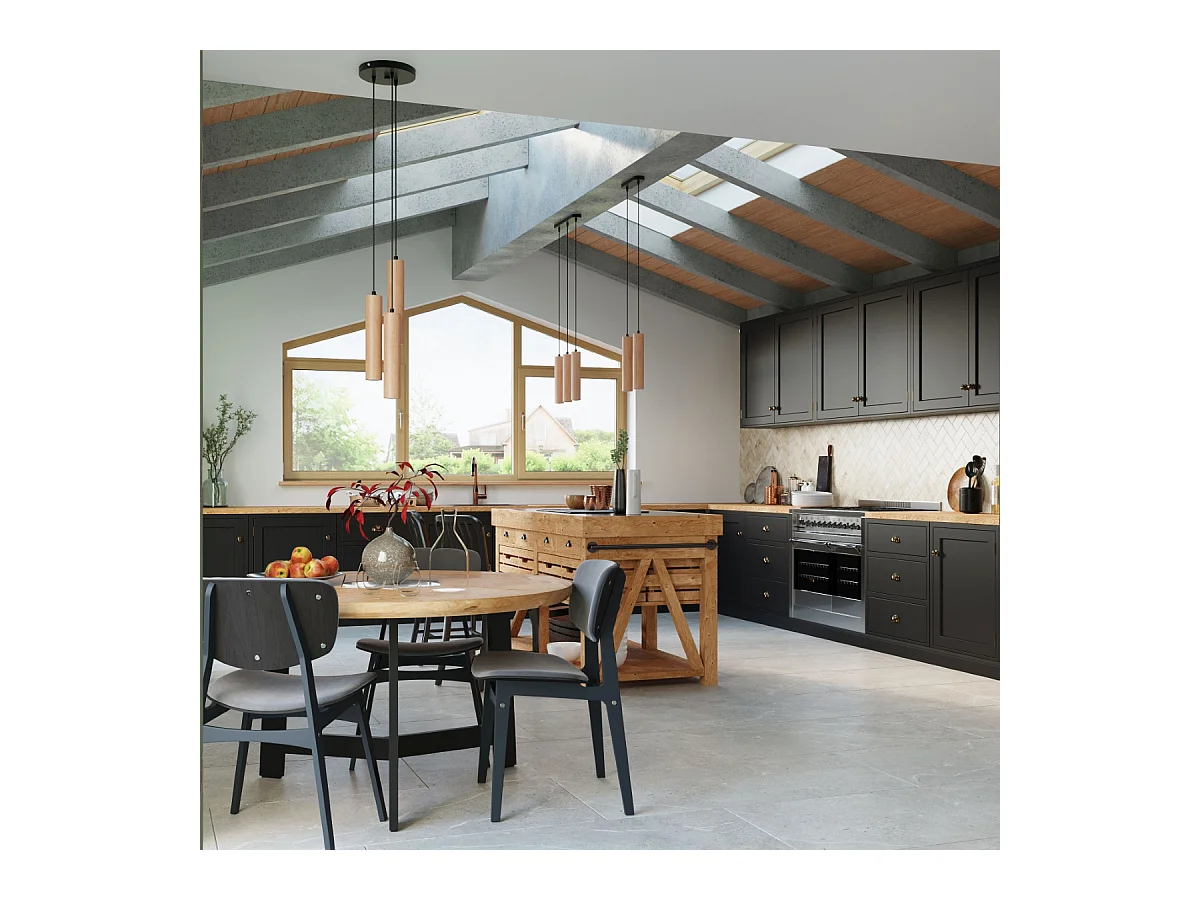 Hanglampen Silno Scandinavisch van  - 2 lichtbronnen 3000K - L.30 x H.90 cm - natuurlijk hout