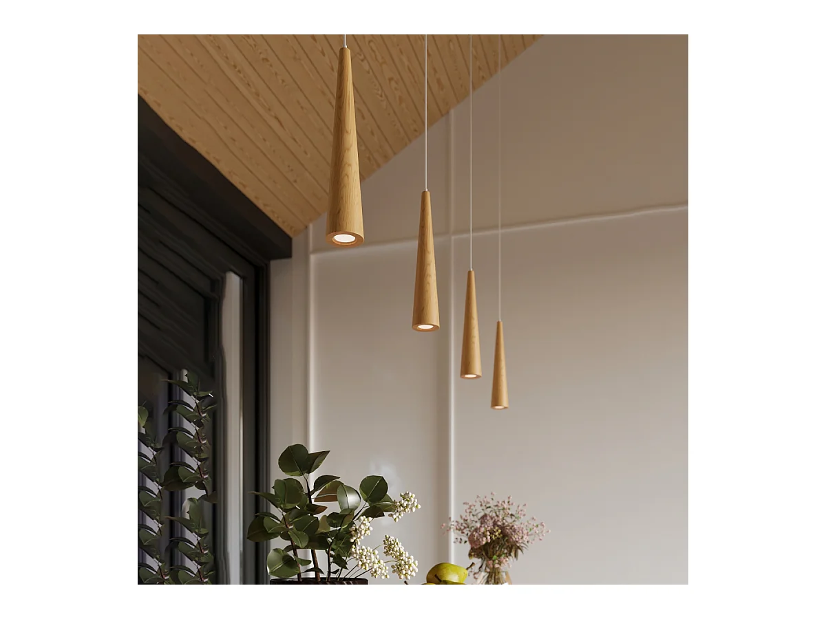 Lampy wiszące skandynawski Ravo, drewno - 1 źródło światła 4000K - L.8 x H.120 cm - naturalne drewno