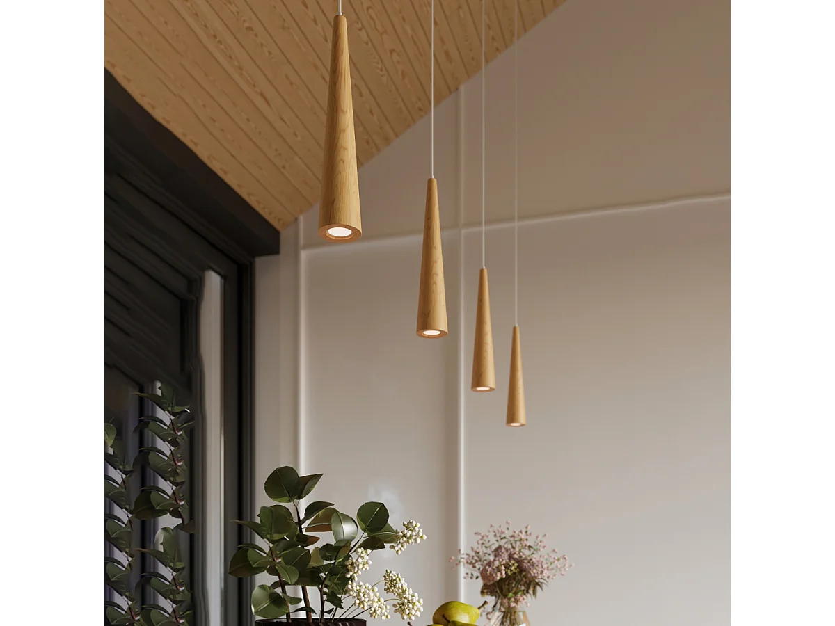 Lampes suspendues Ravo scandinave en bois - 1 sources lumineuses 4000K - L.8 x H.120 cm - bois naturel