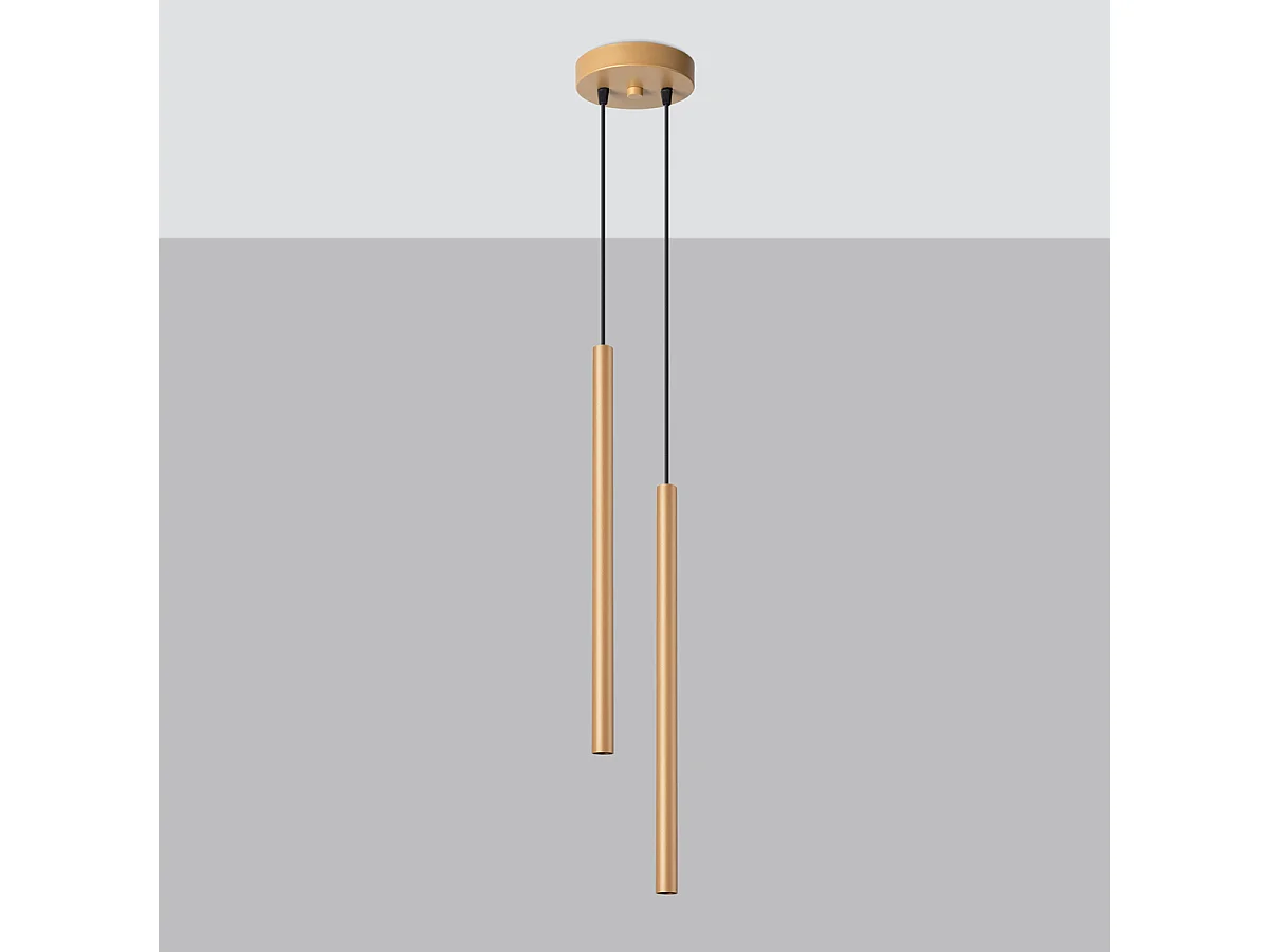 Lampade a sospensione Brill moderno di acciaio - 2 sorgenti luminose 4000K - L.15 x A.118 cm - d'oro