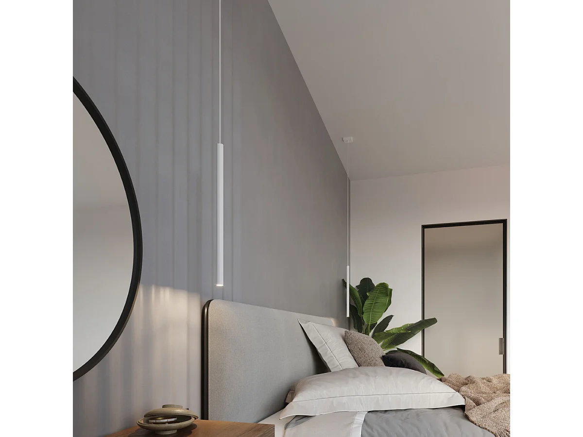 Lampes suspendues Brill moderne en acier - 5 sources lumineuses 4000K - L.45 x H.90 cm - blanc