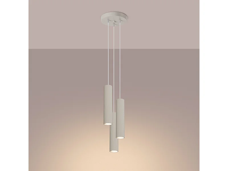 Hanglamp Gloow minimalistisch van  - 3 lichtbronnen 3000K - L.19,5 x H.108 cm - beige