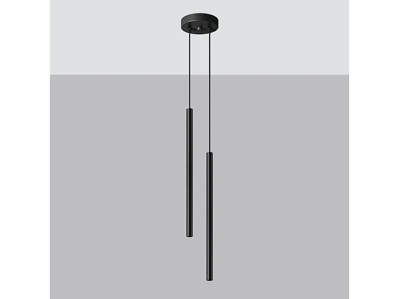 Lampes suspendues Brill moderne en acier - 2 sources lumineuses 4000K - L.15 x H.118 cm - noir