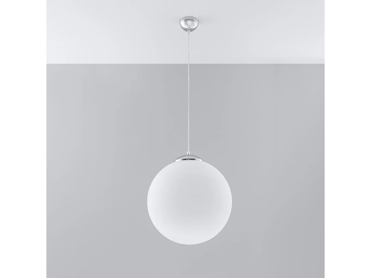 Lampes suspendues Stera minimaliste en acier/verre - 1 sources lumineuses 4000K - L.40 x H.130 cm - blanc/chromé