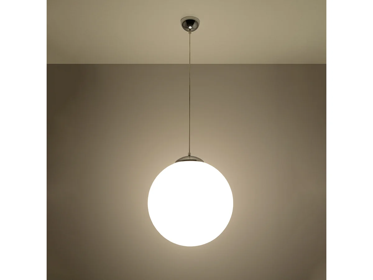 Lampes suspendues Stera minimaliste en acier/verre - 1 sources lumineuses 4000K - L.40 x H.130 cm - blanc/chromé