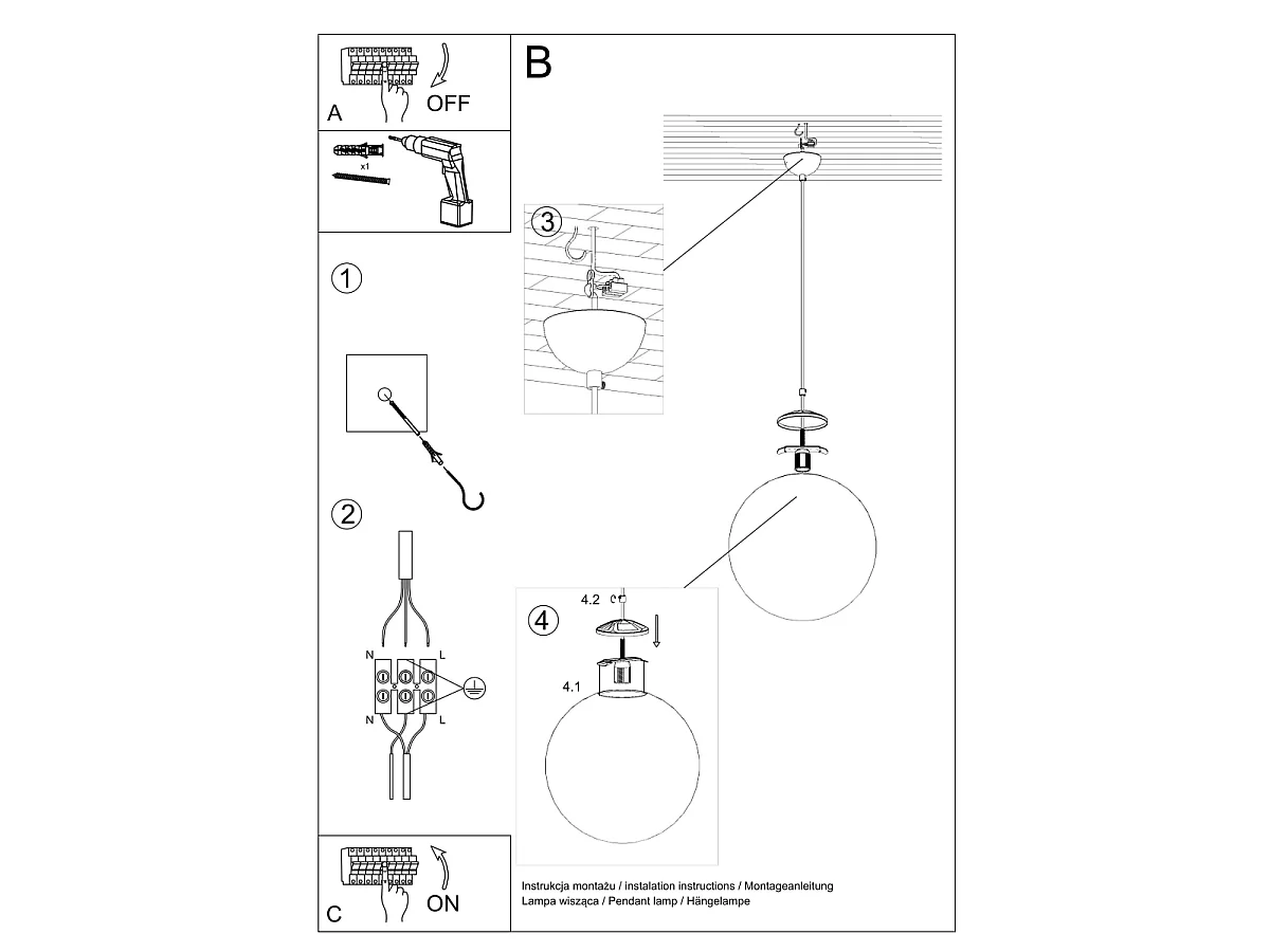 Luminárias pendentes Stera minimalista, aço/vidro - 1 fontes de luz 4000K - L.40 x H.130 cm - branco/cromo