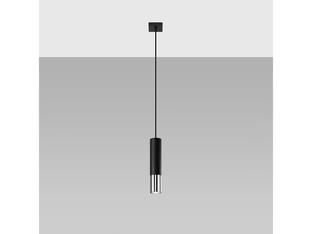 Lampes suspendues Zarpex moderne en acier - 1 sources lumineuses 4000K - L.8 x H.100 cm - noir/chromé