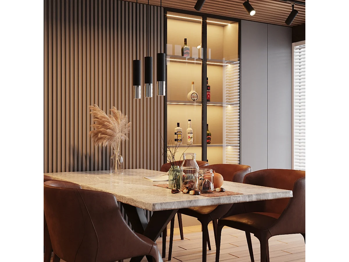 Lampes suspendues Zarpex moderne en acier - 1 sources lumineuses 4000K - L.8 x H.100 cm - noir/chromé