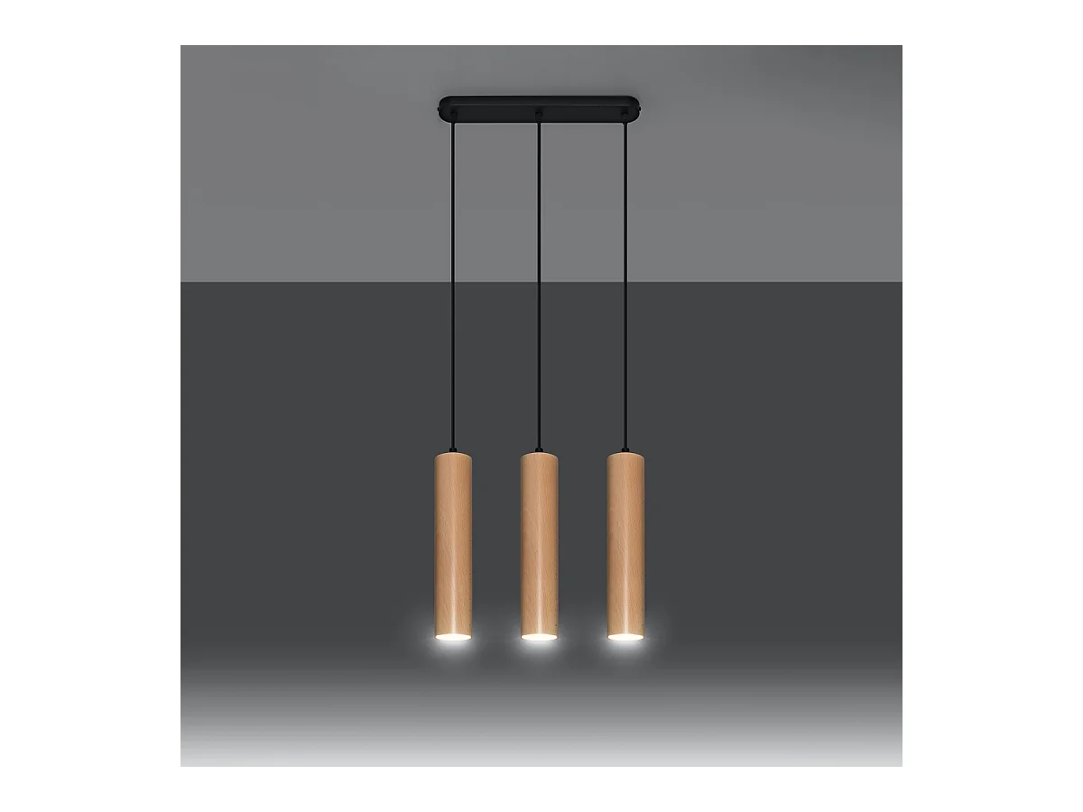 Hanglampen Silno Scandinavisch van  - 3 lichtbronnen 3000K - L.45 x H.90 cm - natuurlijk hout