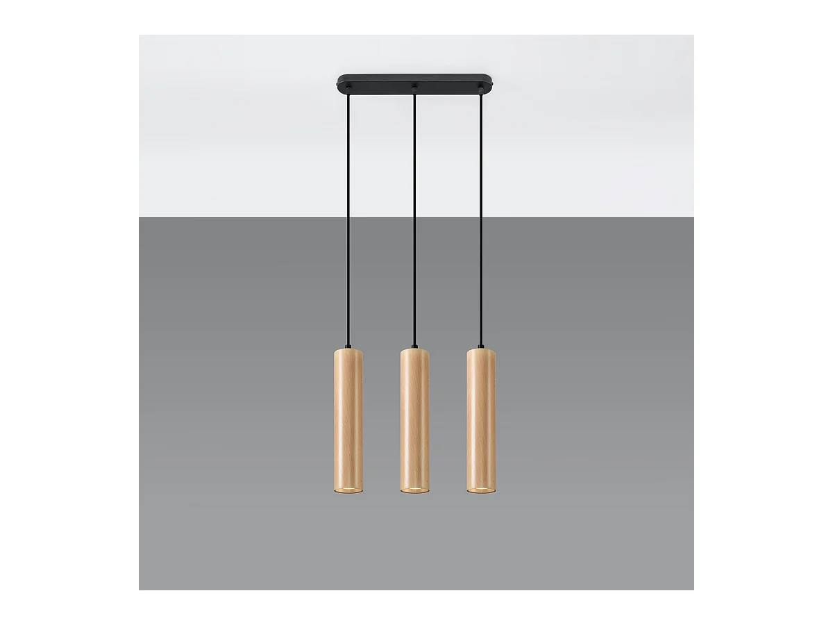Hanglampen Silno Scandinavisch van  - 3 lichtbronnen 3000K - L.45 x H.90 cm - natuurlijk hout