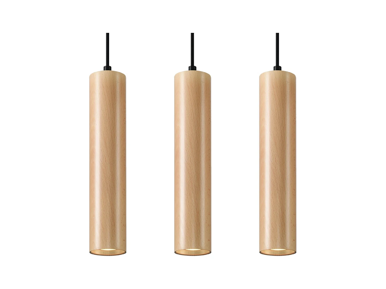 Hanglampen Silno Scandinavisch van  - 3 lichtbronnen 3000K - L.45 x H.90 cm - natuurlijk hout