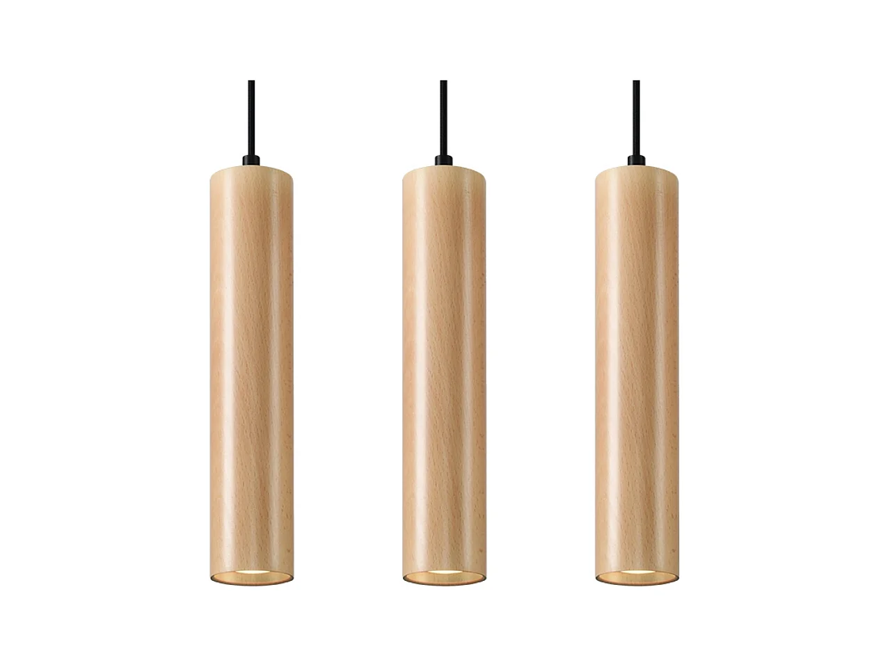 Hanglampen Silno Scandinavisch van  - 3 lichtbronnen 3000K - L.45 x H.90 cm - natuurlijk hout