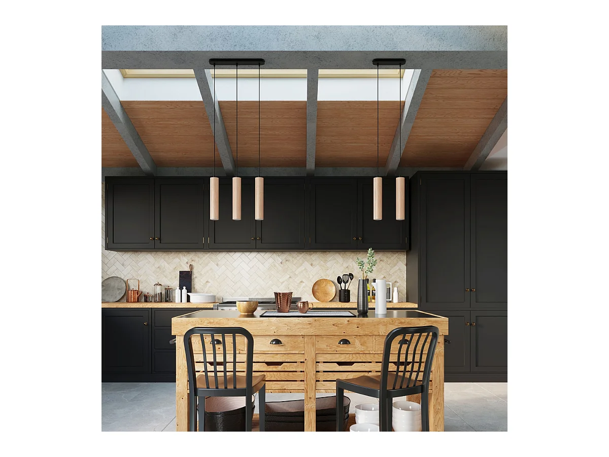 Hanglampen Silno Scandinavisch van  - 3 lichtbronnen 3000K - L.45 x H.90 cm - natuurlijk hout