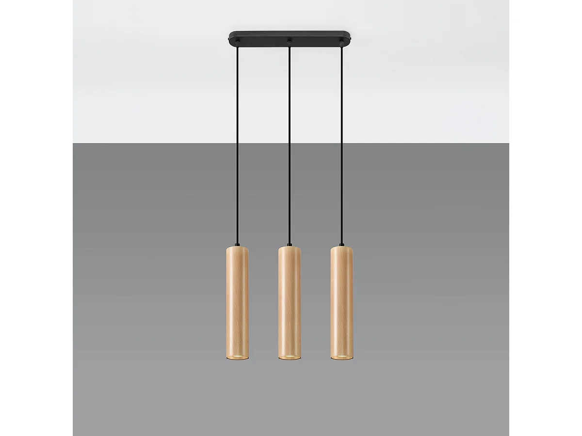 Lampes suspendues Silno scandinave en bois - 3 sources lumineuses 3000K - L.45 x H.90 cm - bois naturel