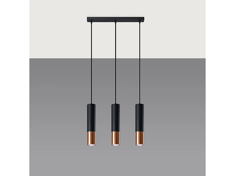 Hanglampen Zarpex modern van  - 3 lichtbronnen 4000K - L.45 x H.90 cm - zwart/koper