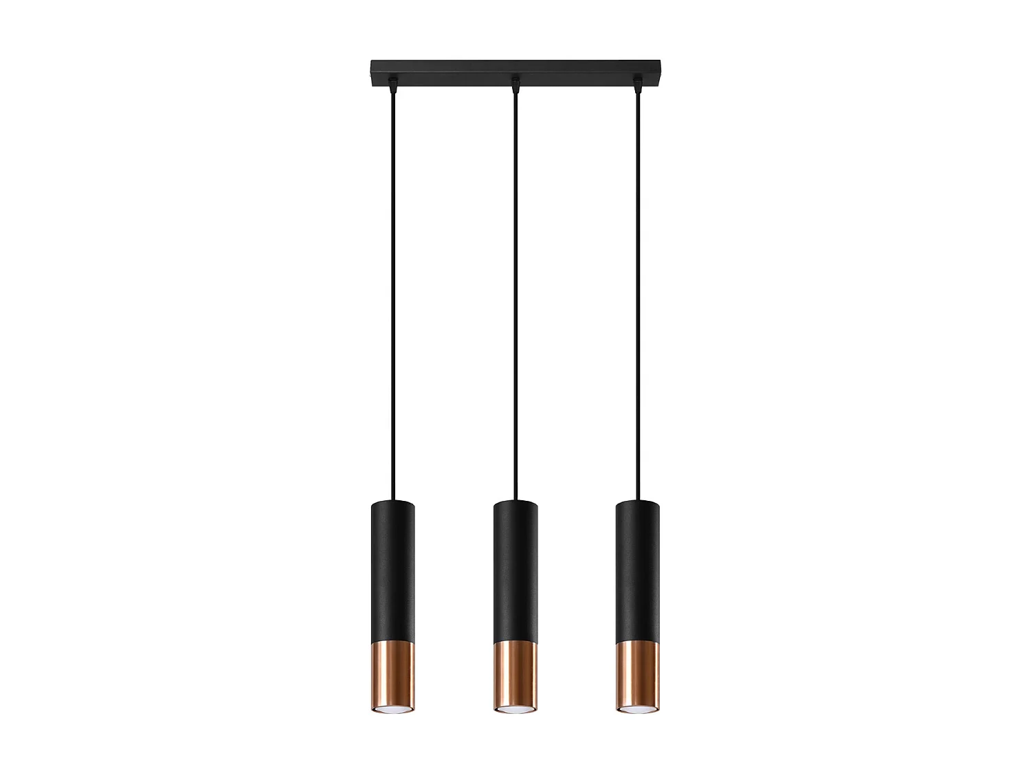 Lampy wiszące nowoczesny Zarpex, stal - 3 źródło światła 4000K - L.45 x H.90 cm - czarny/miedź