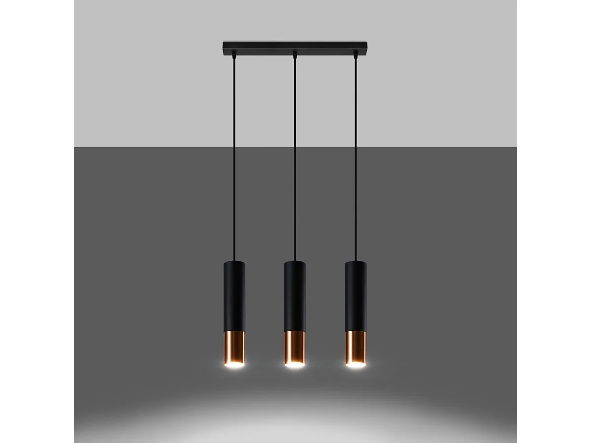 Hanglampen Zarpex modern van  - 3 lichtbronnen 4000K - L.45 x H.90 cm - zwart/koper