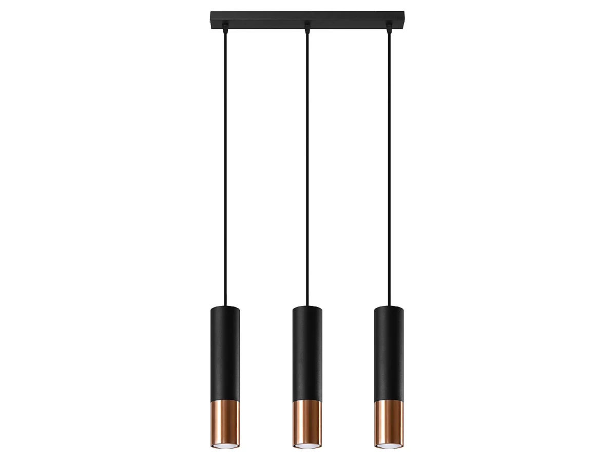 Hanglampen Zarpex modern van  - 3 lichtbronnen 4000K - L.45 x H.90 cm - zwart/koper