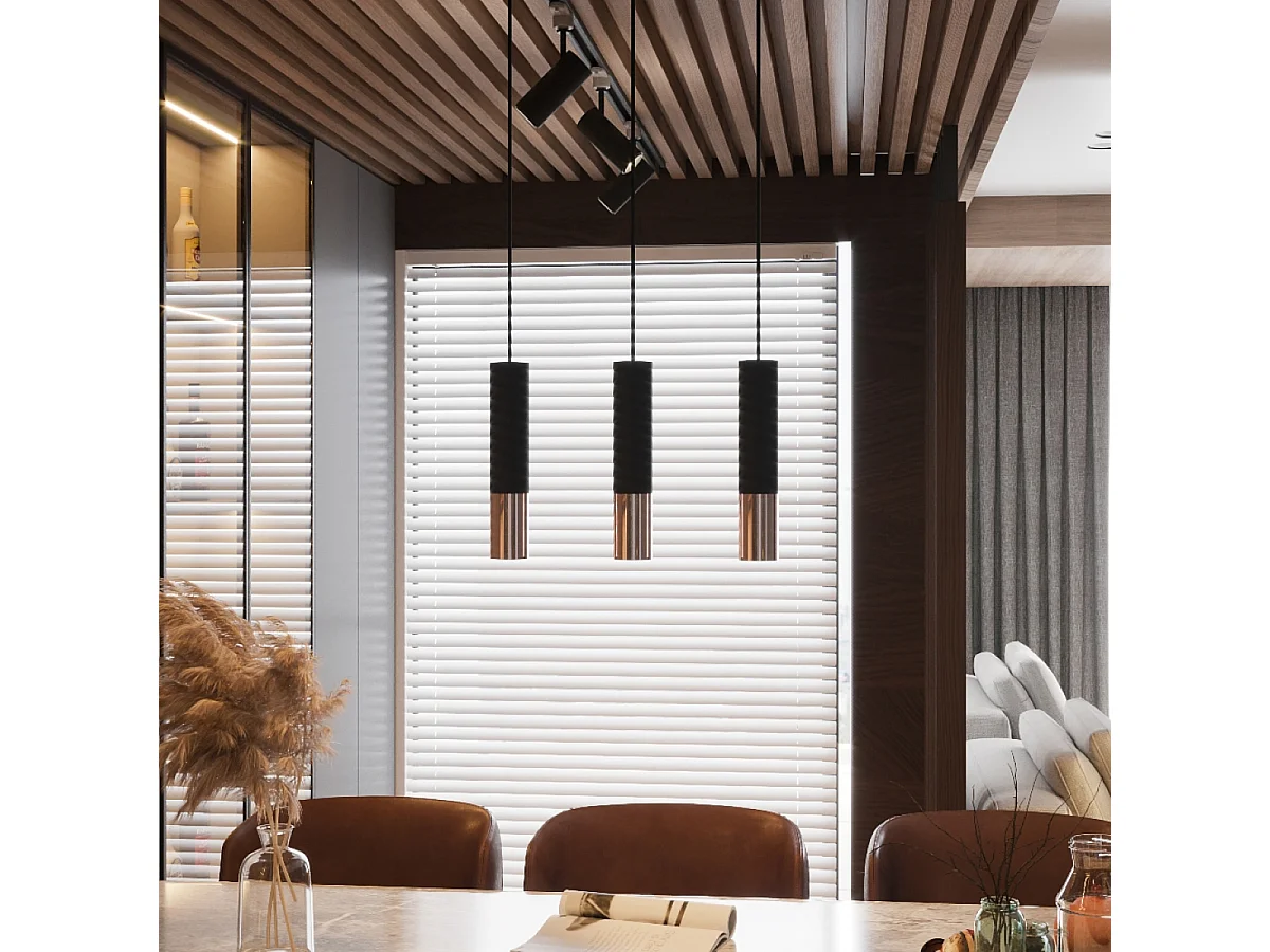 Hanglampen Zarpex modern van  - 3 lichtbronnen 4000K - L.45 x H.90 cm - zwart/koper