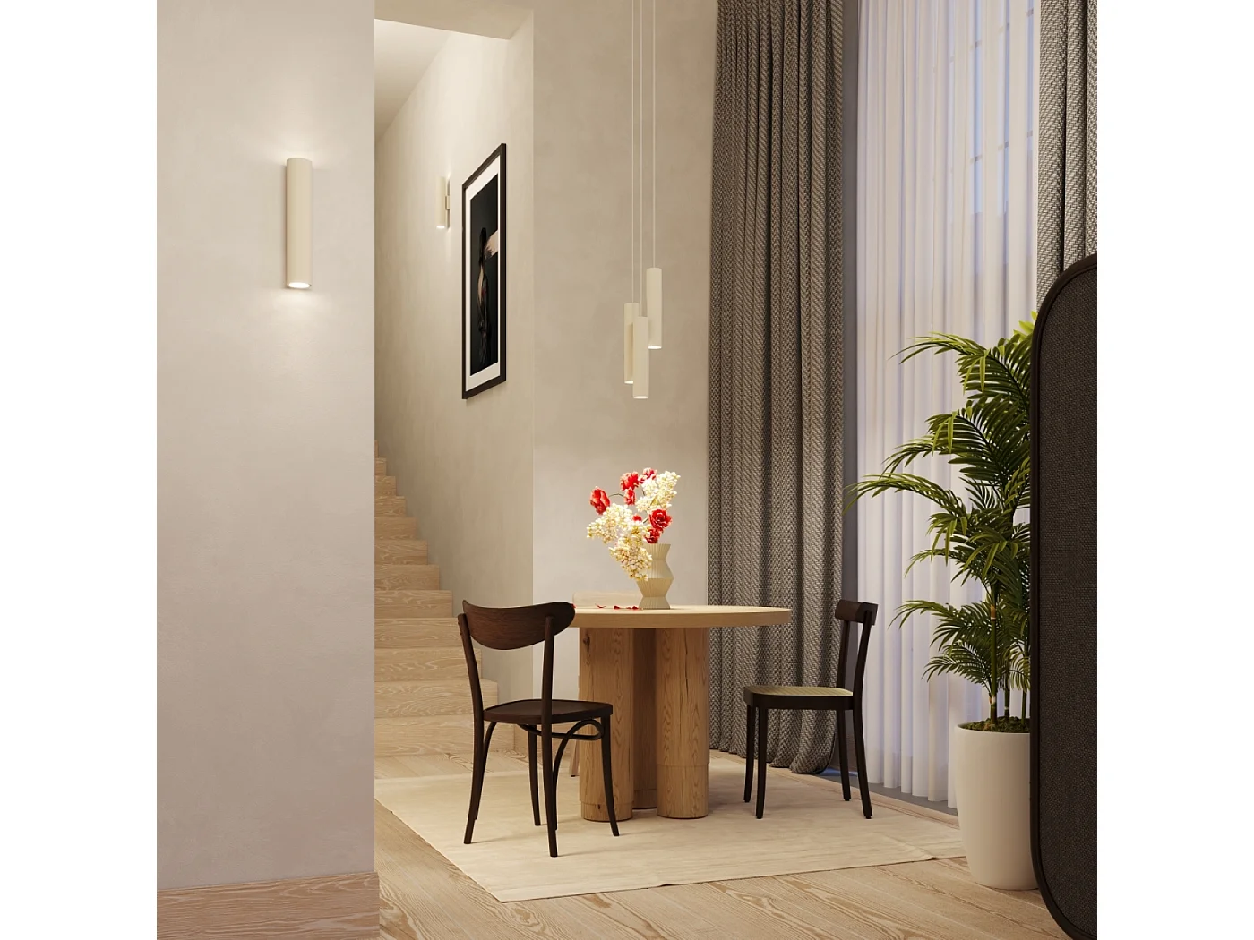 Lampe à suspension Toris grenier en acier - 2 sources lumineuses 3000K - L.30 x H.105 cm - beige